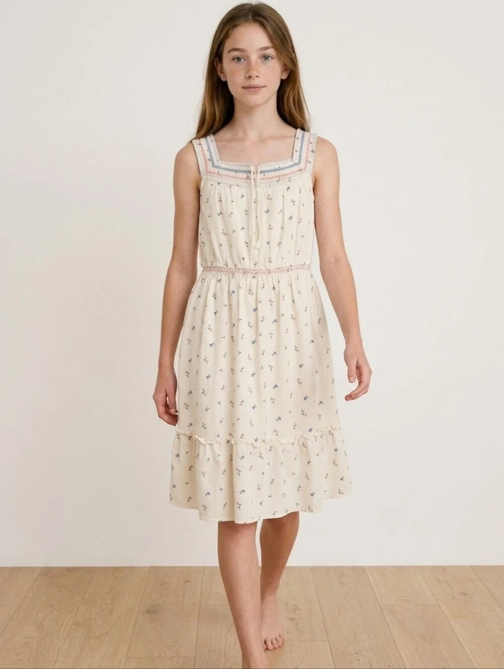 Old Navy cinched-waist dress ditsy floral embroidered Square Neckline XL 14-16 - Picture 1 of 6
